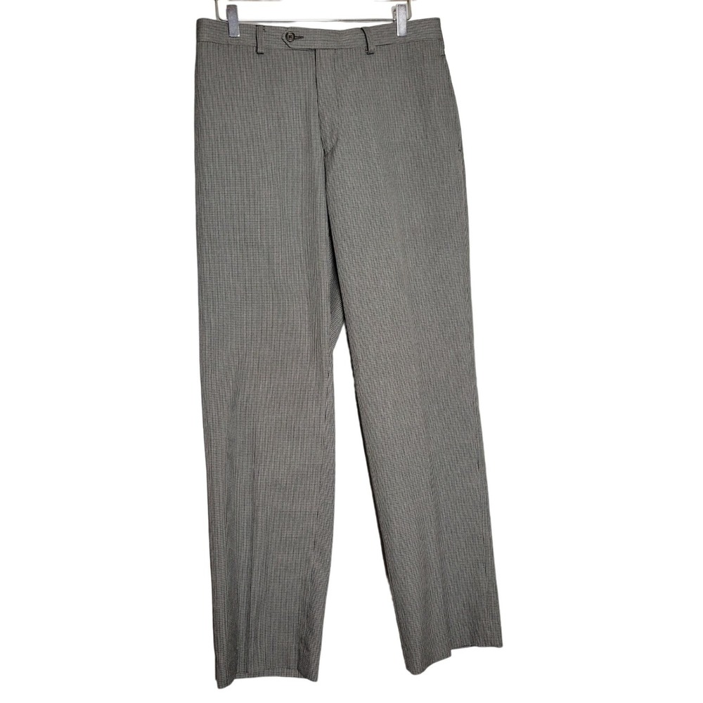 Ralph Lauren Dress Pants Mens Grey Houndstooth Flat Front Washable Trousers